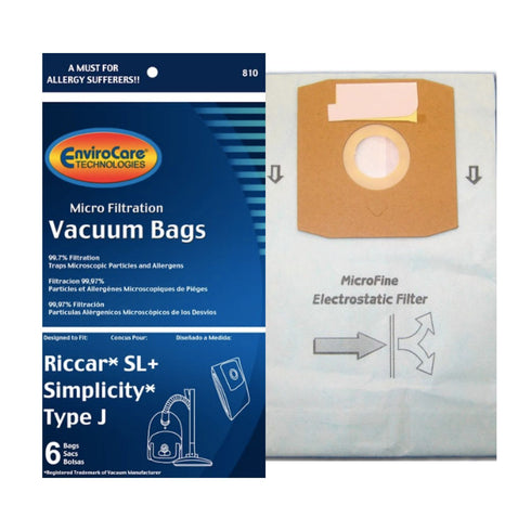 Simplicity Type J and Riccar SL+ Vacuum Bags by EnviroCare Technologies (6 Pack)