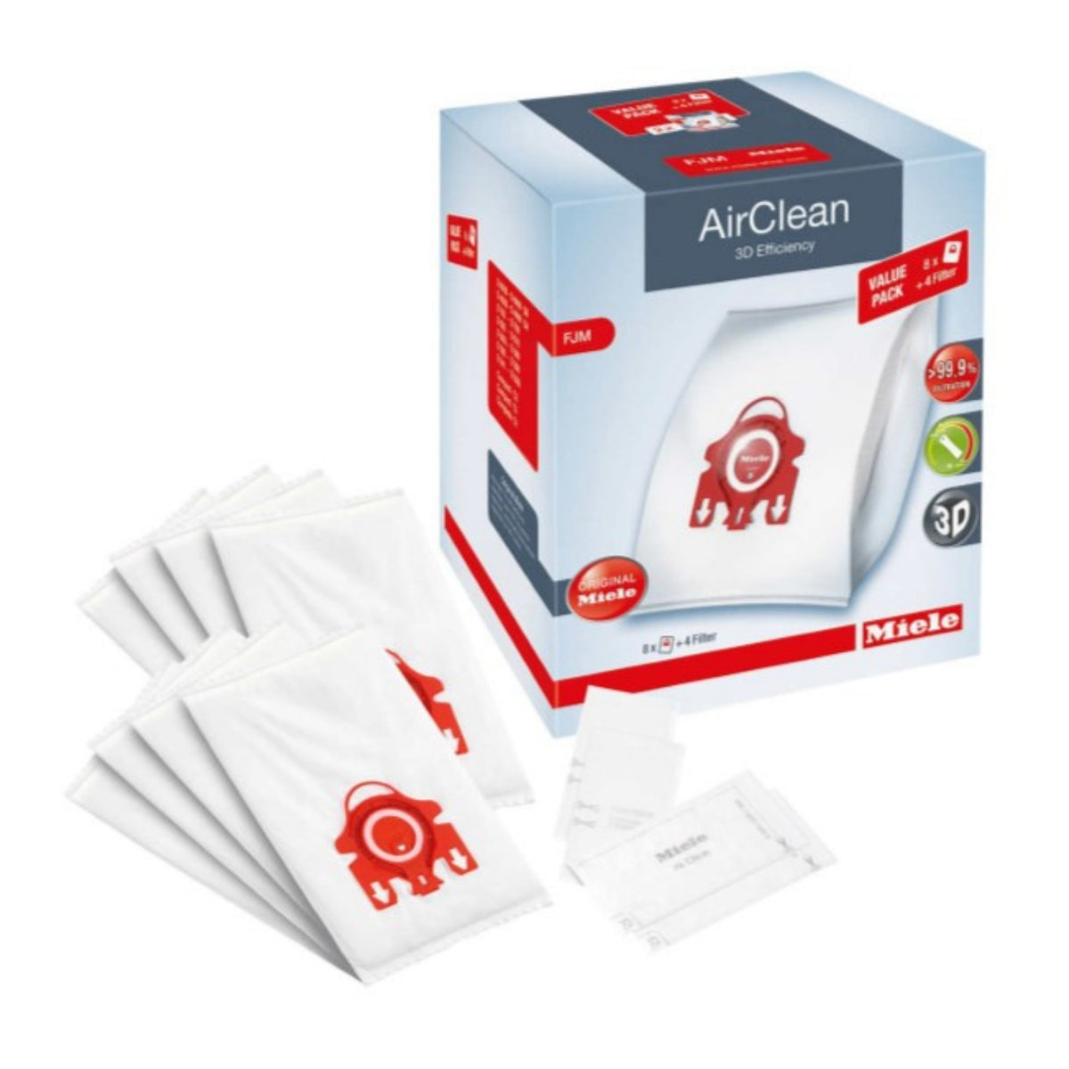 Miele AirClean 3D Efficiency FJM XL-Pack Vacuum Cleaner Bags, 8 Bags and 4  Filters
