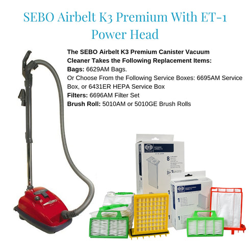 SEBO Airbelt K3 Premium Canister Vacuum Cleaner 9687AM (Red)