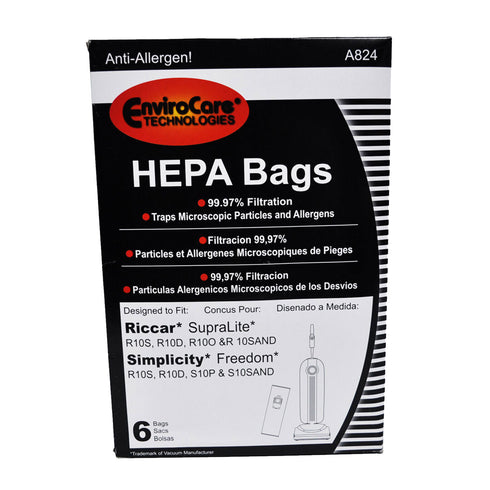 EnviroCare HEPA Bags 6 Pack -Riccar SupraLite and Simplicity Freedom