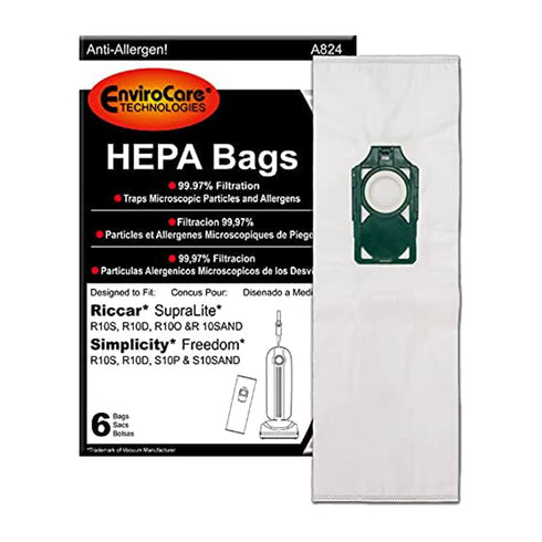 EnviroCare HEPA Bags 6 Pack -Riccar SupraLite and Simplicity Freedom
