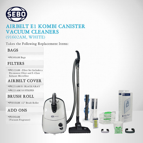 SEBO Airbelt E1 Kombi Canister Vacuum Cleaner 91602AM (Arctic White)