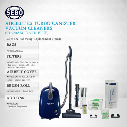 SEBO Airbelt E2 Turbo Canister Vacuum Cleaner 91620AM (Dark Blue)