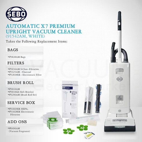 SEBO Automatic X7 Premium Upright Vacuum Cleaner 91542AM (White)