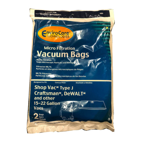 EnviroCare Shop Vac Type G 15-22 Gallon Vacuum Bags – 2 Pack #495