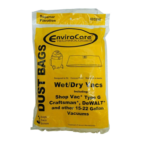 EnviroCare Shop Vac Type J 15-22 Gallon Vacuum Bags – 3 Pack #495SW