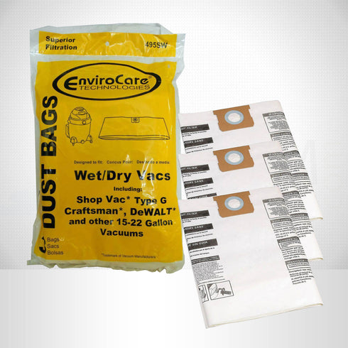 EnviroCare Shop Vac Type J 15-22 Gallon Vacuum Bags – 3 Pack #495SW
