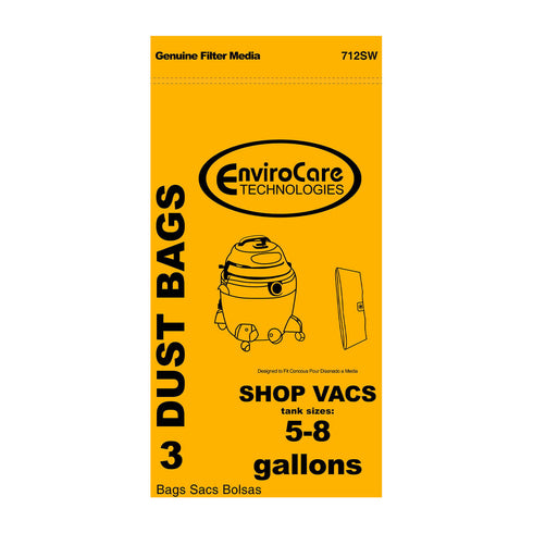 EnviroCare Shop Vac Type H Generic 5-8 Gallon Vacuum Bags - 3 Pack #712SW