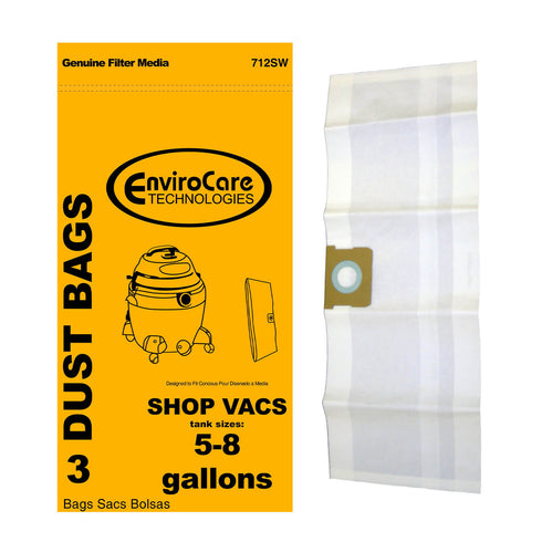 EnviroCare Shop Vac Type H Generic 5-8 Gallon Vacuum Bags - 3 Pack #712SW