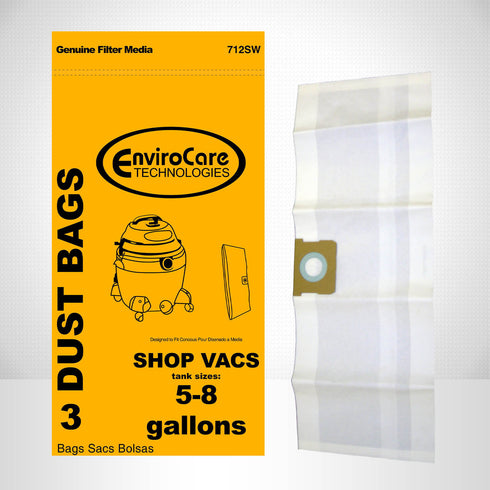 EnviroCare Shop Vac Type H Generic 5-8 Gallon Vacuum Bags - 3 Pack #712SW