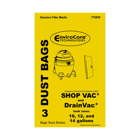 EnviroCare Replacement Bags #770SW Vac Cleaner Wet + Dry (3 pack)