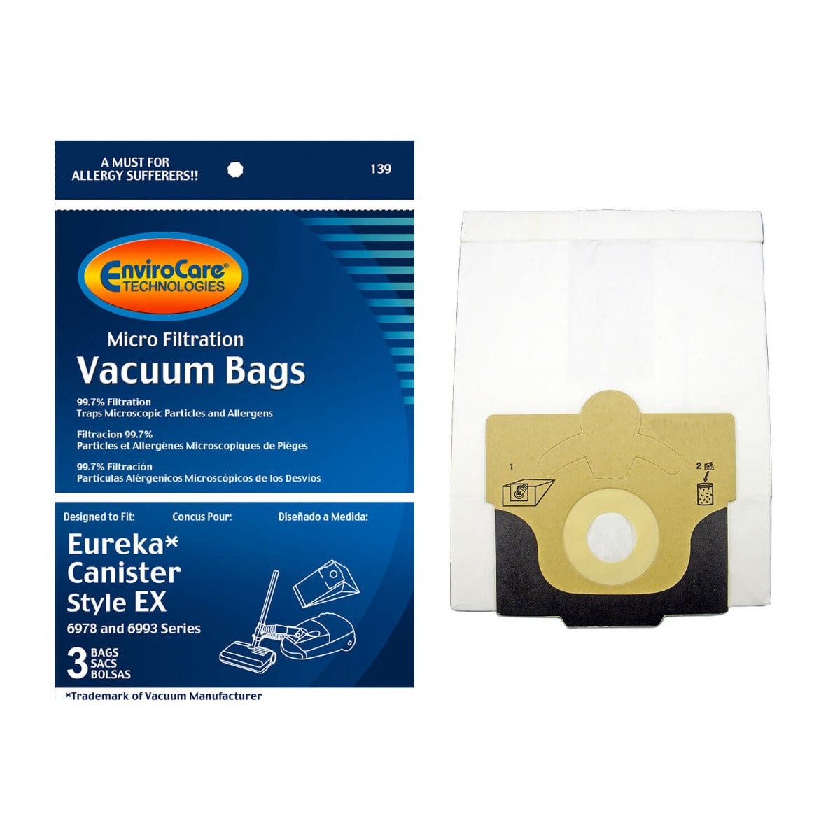 EnviroCare Eureka Canister Style EX Vacuum Bags 3 Pack