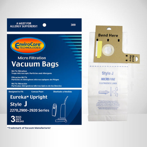 EnviroCare Eureka Upright Style J Bags - 3 Pack