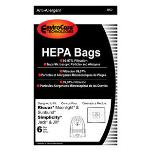 Riccar Z Sunburst, Moonlight & Pizzaz HEPA Vacuum Bags - 6pk