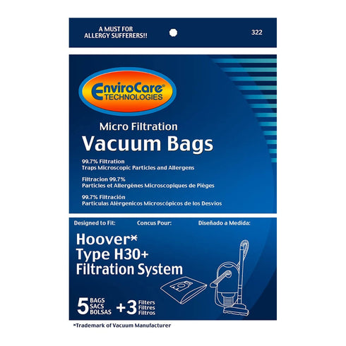 EnviroCare Hoover H30+ Filtration System - 5 Vacuum Bags and 3 Filters