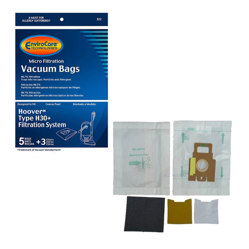 EnviroCare Hoover H30+ Filtration System - 5 Vacuum Bags and 3 Filters