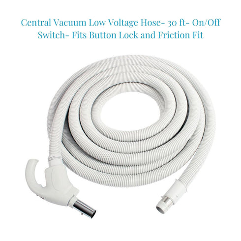 Central Vacuum Low Voltage Hose- 30 Foot- Fits Button Lock and Friction Fit