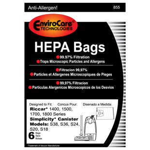 Riccar Full Size Canister H HEPA Vacuum Bags - 6pk