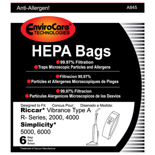 Riccar Vibrance 2000 & 4000 Series HEPA Vacuum Bags - 6pk