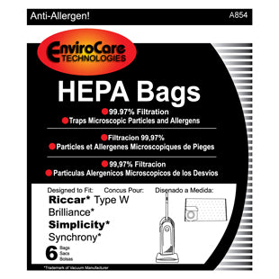 Riccar Brilliance W HEPA Vacuum Bags- 6pk