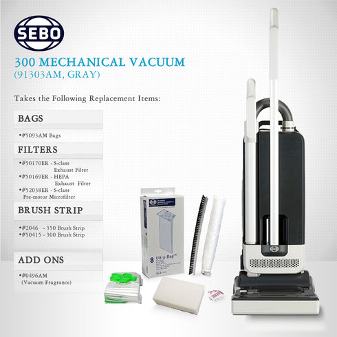 SEBO 300 MECHANICAL Commercial Grade Upright Vacuum Cleaner 91303AM (Gray)