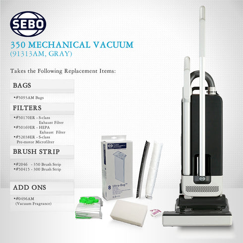 SEBO 350 MECHANICAL Commercial Grade Upright Vacuum Cleaner 91313AM (Gray)
