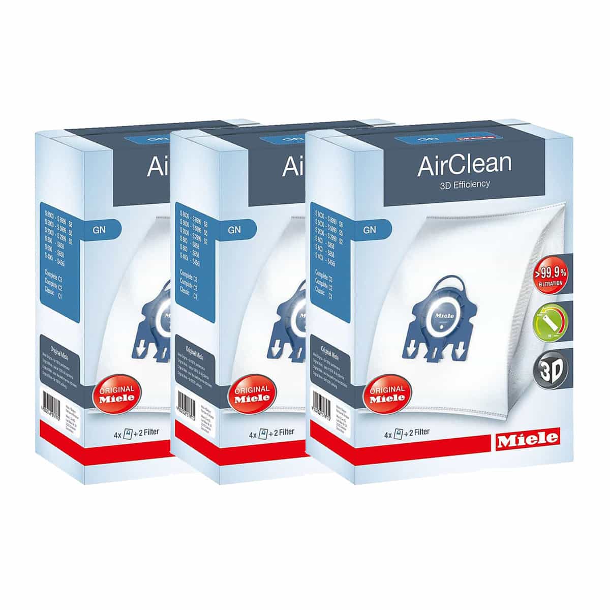 Miele Type GN AirClean 3D Efficiency Vacuum Bags 4 Bags & 2 Filters  10123210 | Avon Vacuums